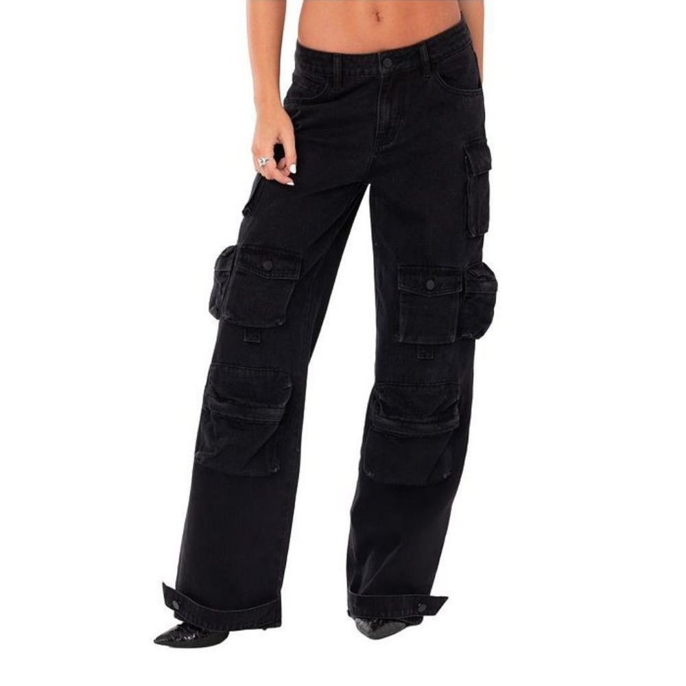 EDIKTED Women's Oversize Boyfriend Cargo Jeans With Pockets Size XL